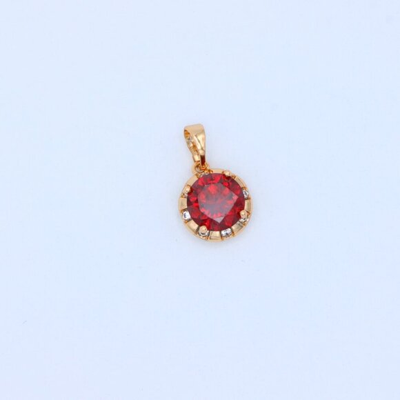 "Round Red Pendant with Crystal Halo in Gold Finish Setting, XPPT1651 - Picture 9 of 13